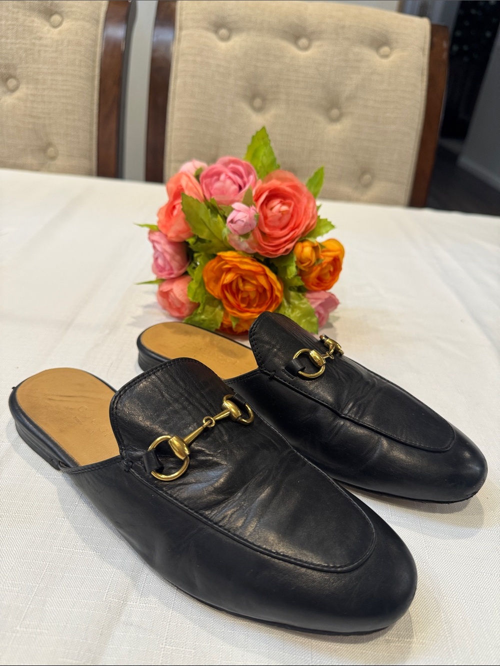 Authentic Gucci Black Leather Horsebit Slip-On Mules